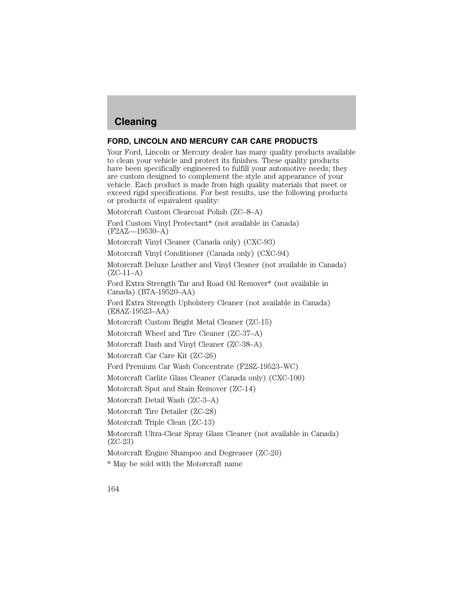 Cleaning | FORD 2003 Taurus v.1 User Manual | Page 164 / 216