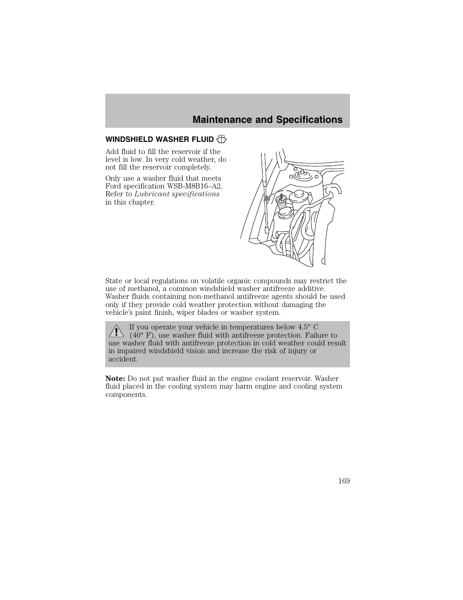 Maintenance and specifications | FORD 2003 Taurus v.1 User Manual | Page 169 / 216