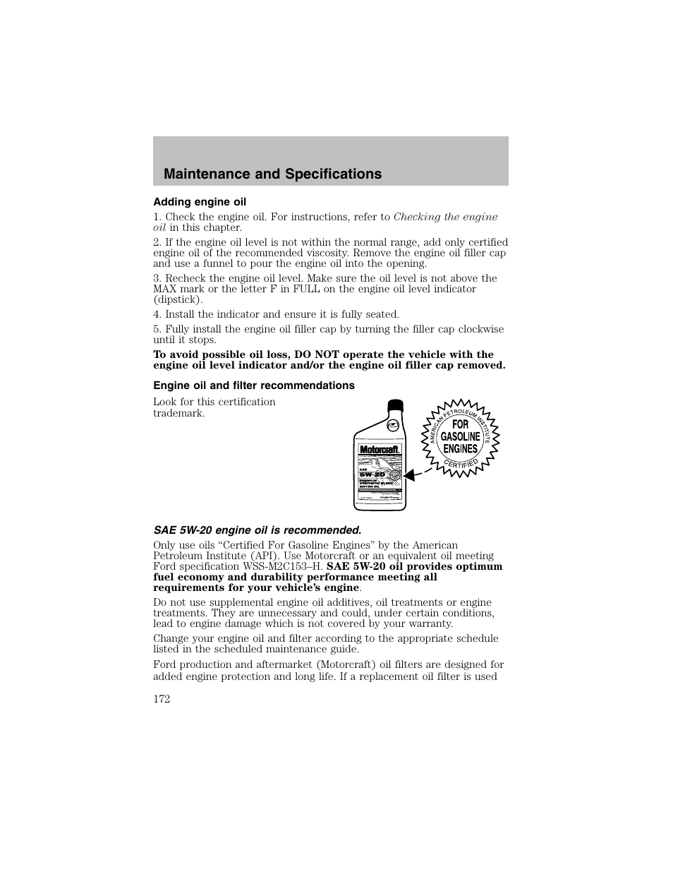 Maintenance and specifications | FORD 2003 Taurus v.1 User Manual | Page 172 / 216