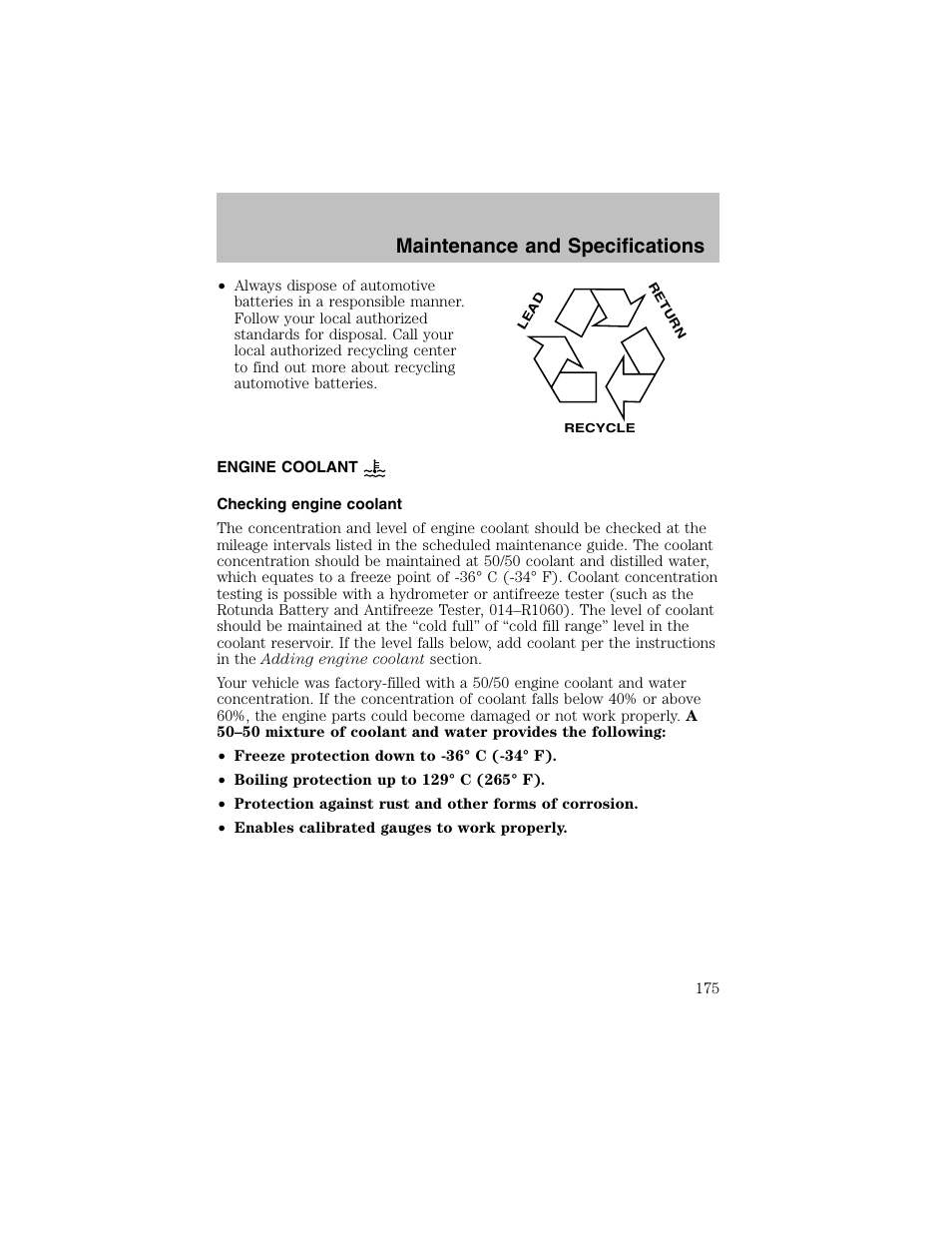 Maintenance and specifications | FORD 2003 Taurus v.1 User Manual | Page 175 / 216