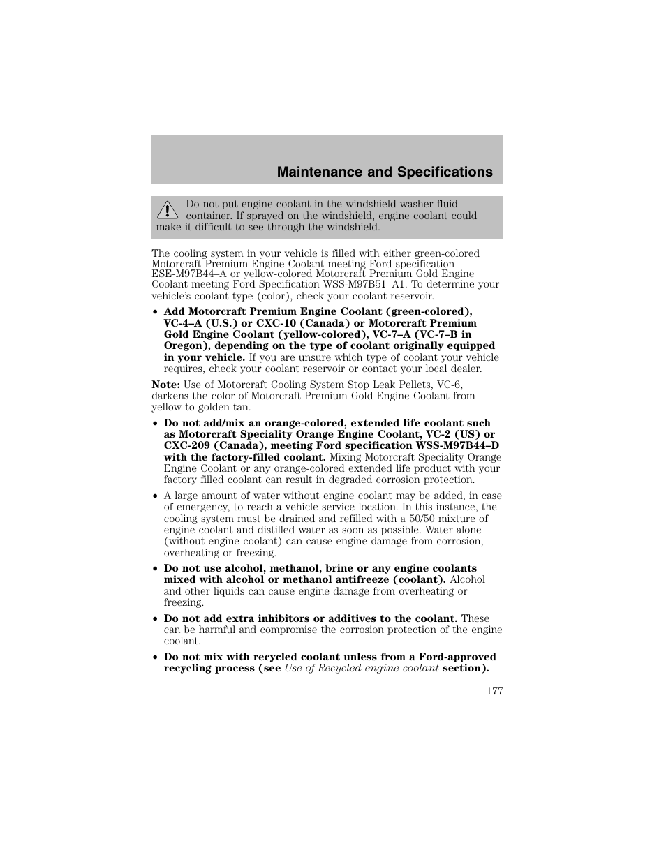 Maintenance and specifications | FORD 2003 Taurus v.1 User Manual | Page 177 / 216