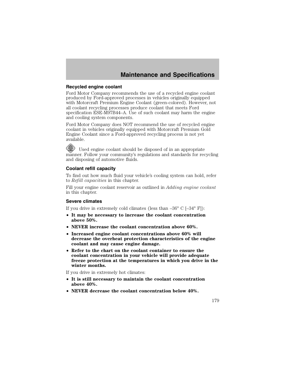 Maintenance and specifications | FORD 2003 Taurus v.1 User Manual | Page 179 / 216