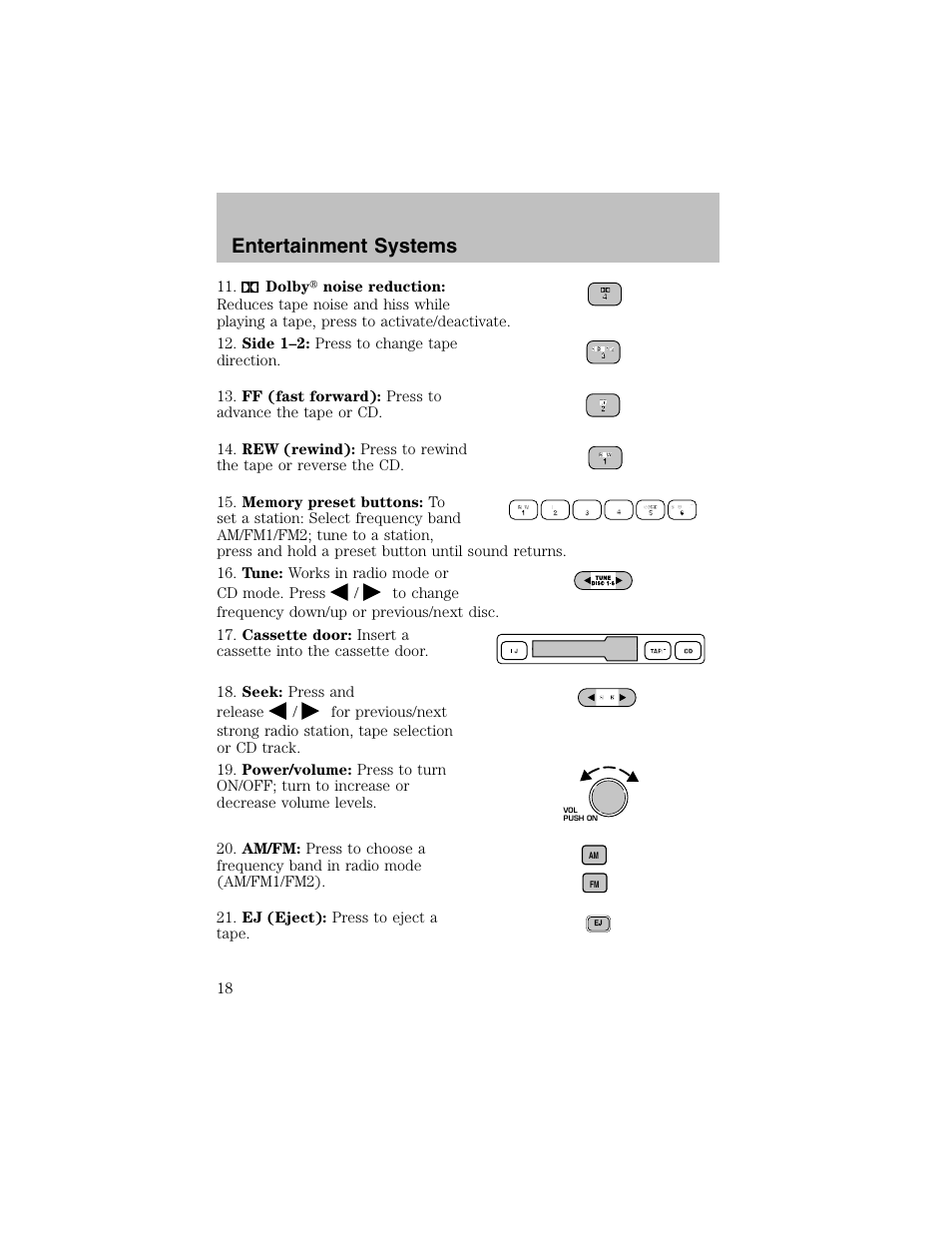 Entertainment systems | FORD 2003 Taurus v.1 User Manual | Page 18 / 216