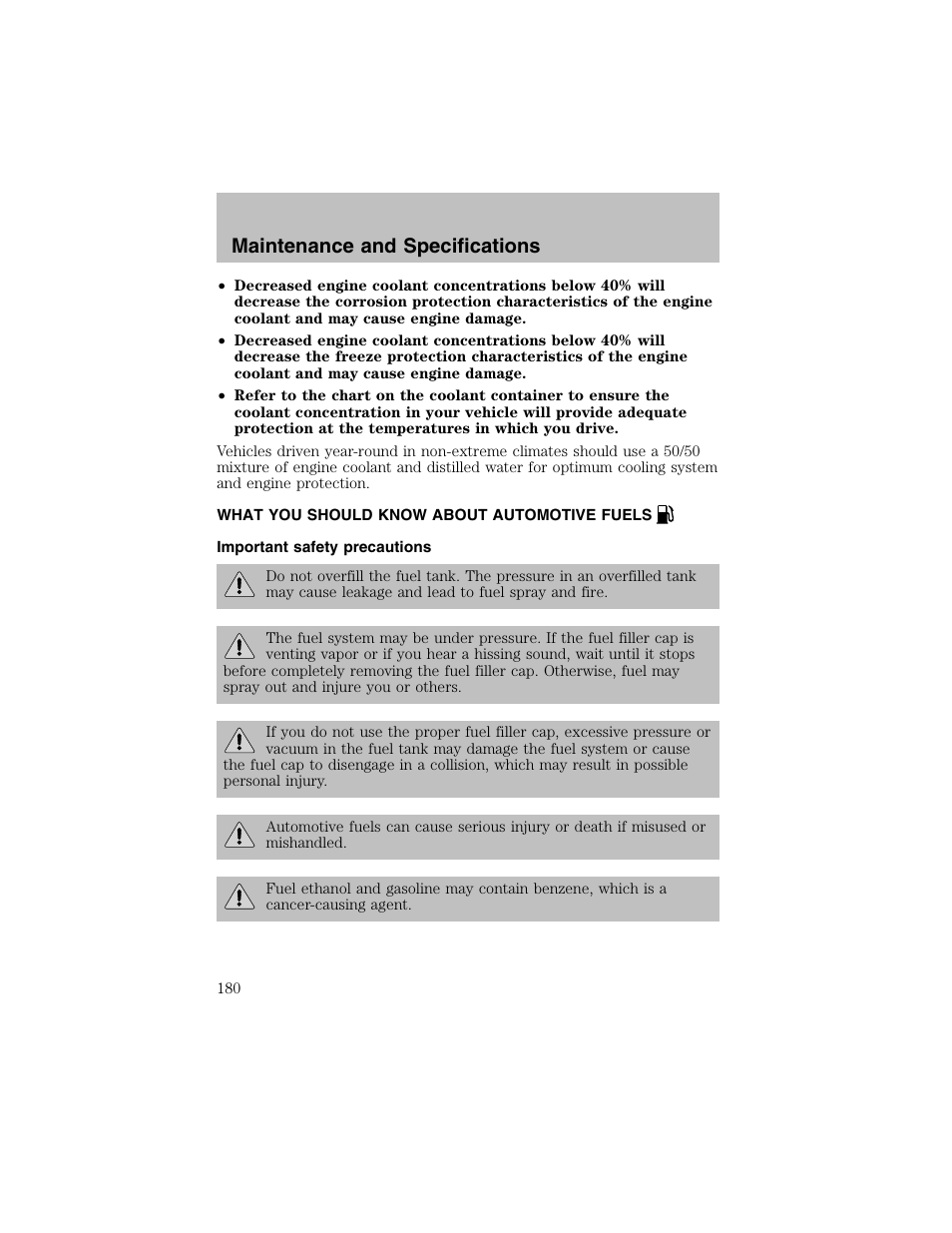 Maintenance and specifications | FORD 2003 Taurus v.1 User Manual | Page 180 / 216