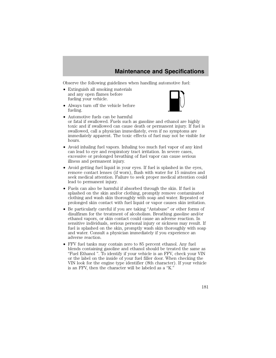 Maintenance and specifications | FORD 2003 Taurus v.1 User Manual | Page 181 / 216