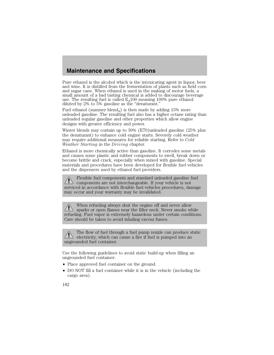 Maintenance and specifications | FORD 2003 Taurus v.1 User Manual | Page 182 / 216