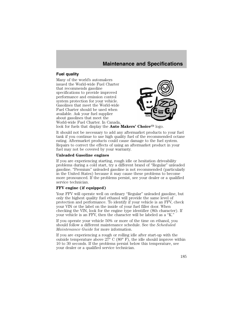 Maintenance and specifications | FORD 2003 Taurus v.1 User Manual | Page 185 / 216