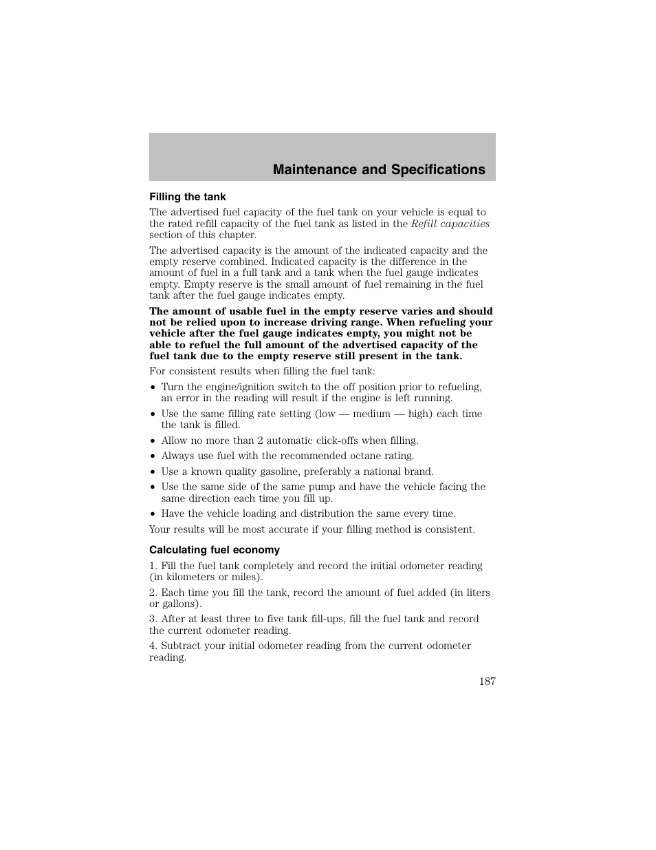 Maintenance and specifications | FORD 2003 Taurus v.1 User Manual | Page 187 / 216