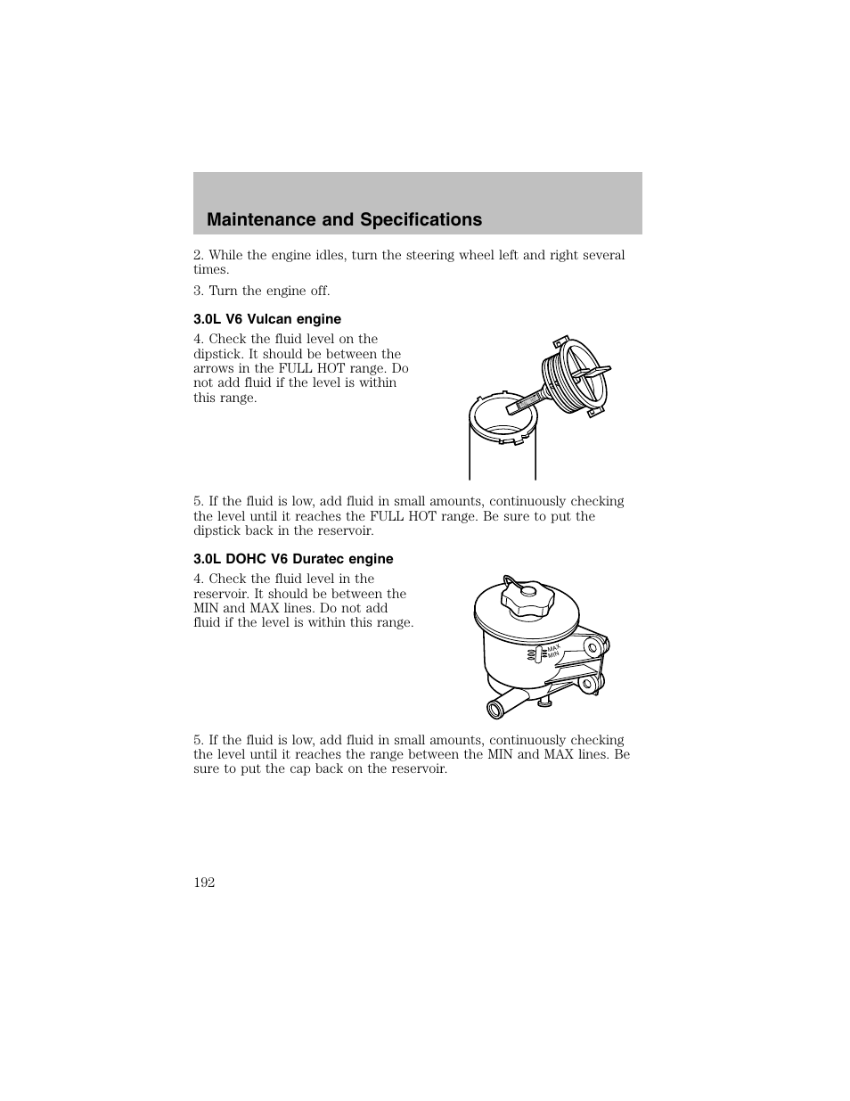 Maintenance and specifications | FORD 2003 Taurus v.1 User Manual | Page 192 / 216