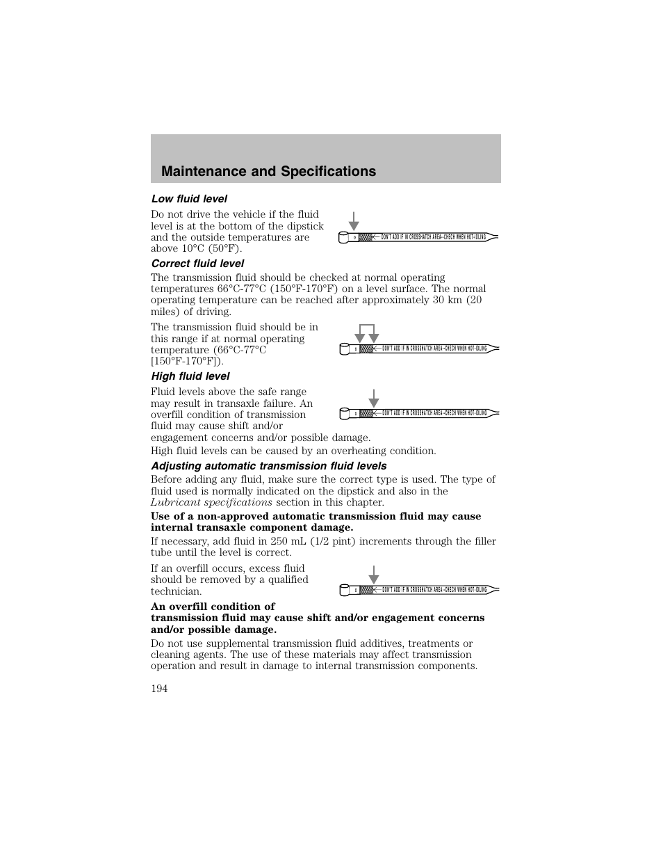 Maintenance and specifications | FORD 2003 Taurus v.1 User Manual | Page 194 / 216
