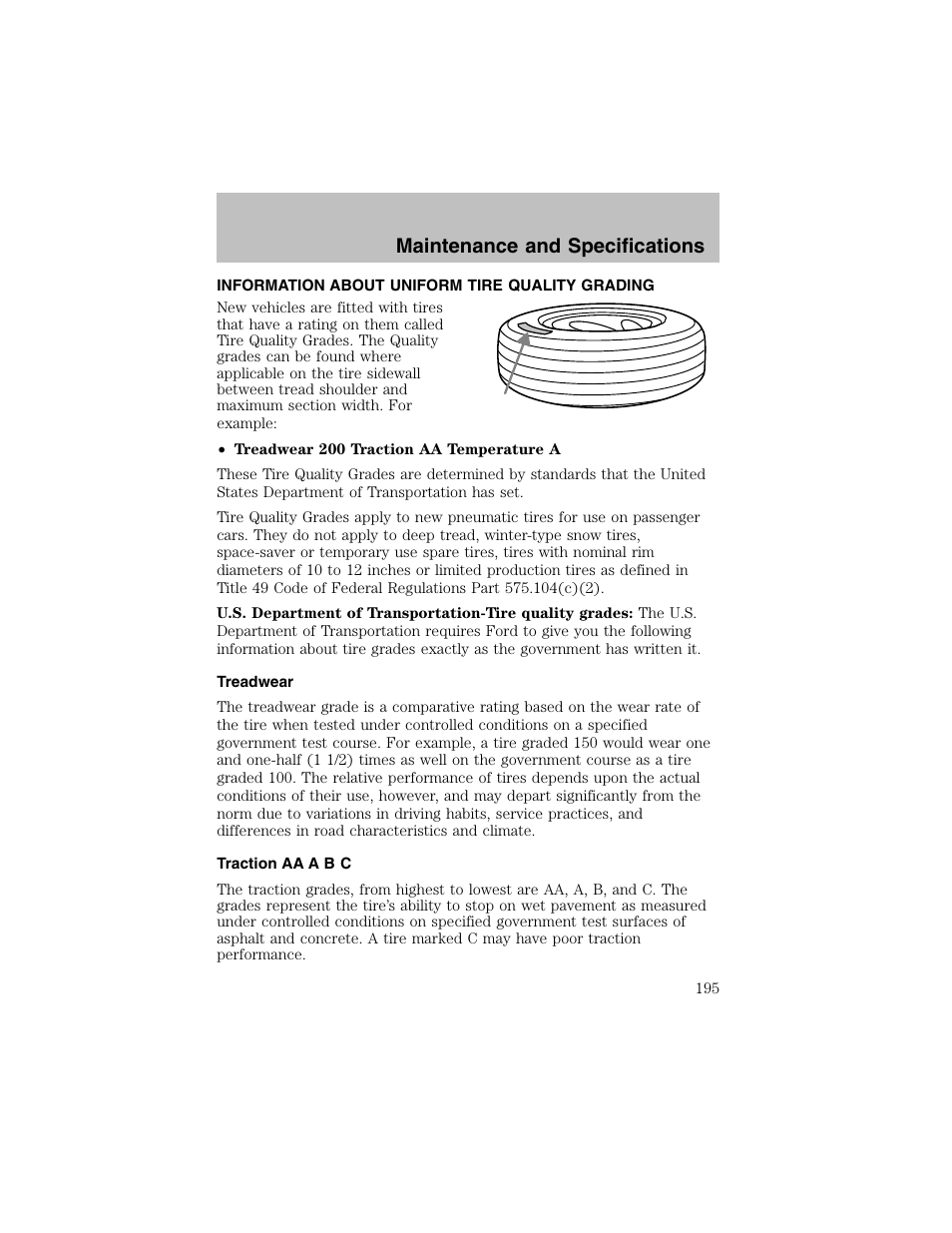 Maintenance and specifications | FORD 2003 Taurus v.1 User Manual | Page 195 / 216