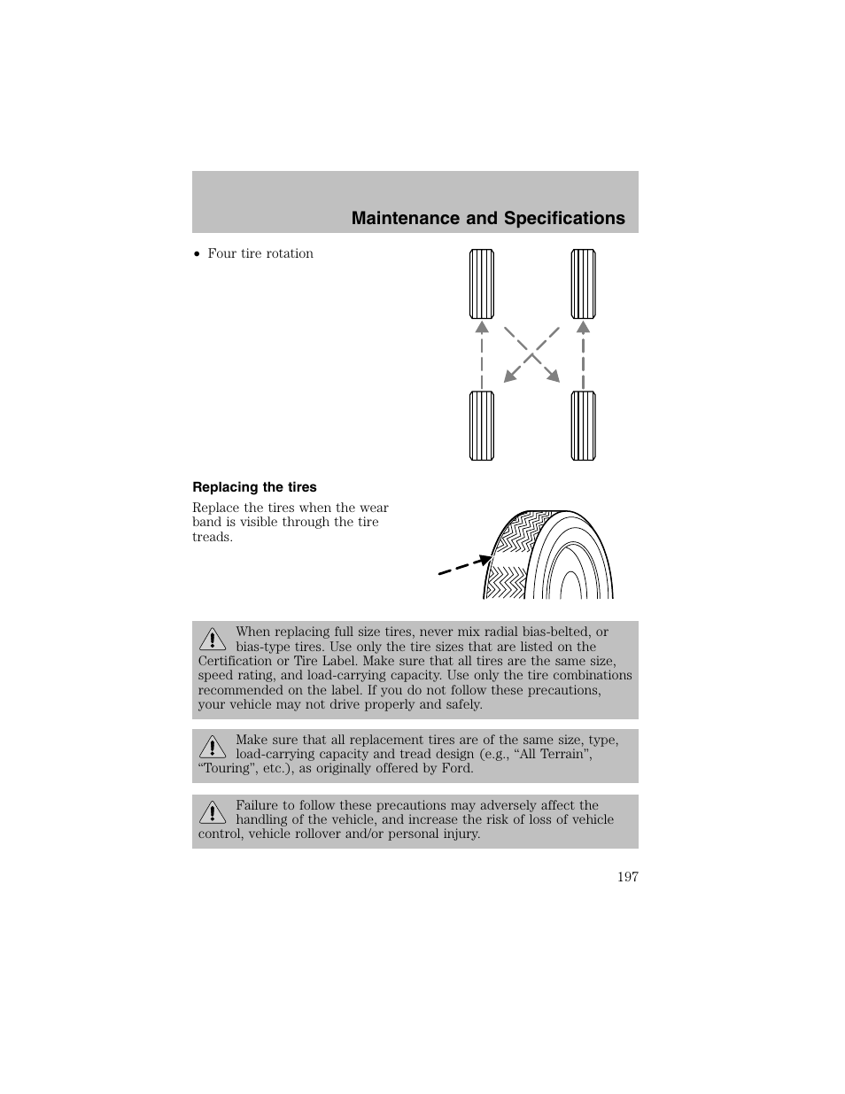 Maintenance and specifications | FORD 2003 Taurus v.1 User Manual | Page 197 / 216