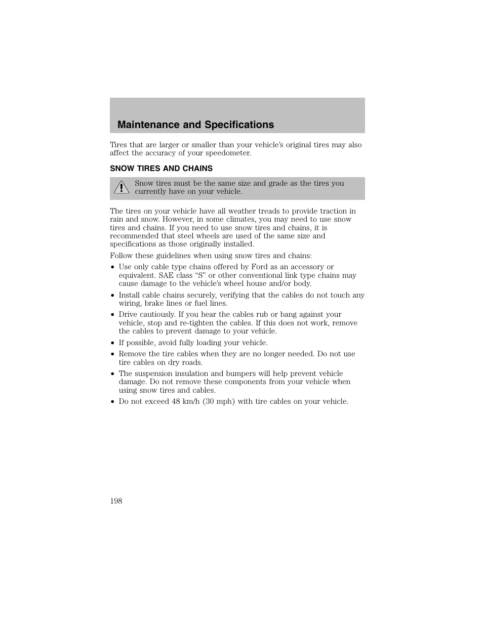 Maintenance and specifications | FORD 2003 Taurus v.1 User Manual | Page 198 / 216