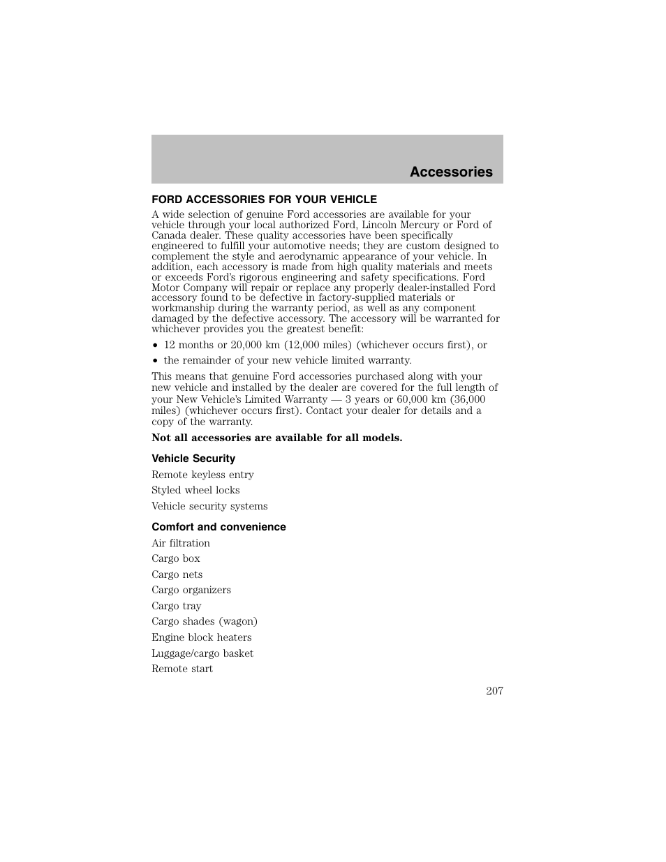 Accessories | FORD 2003 Taurus v.1 User Manual | Page 207 / 216