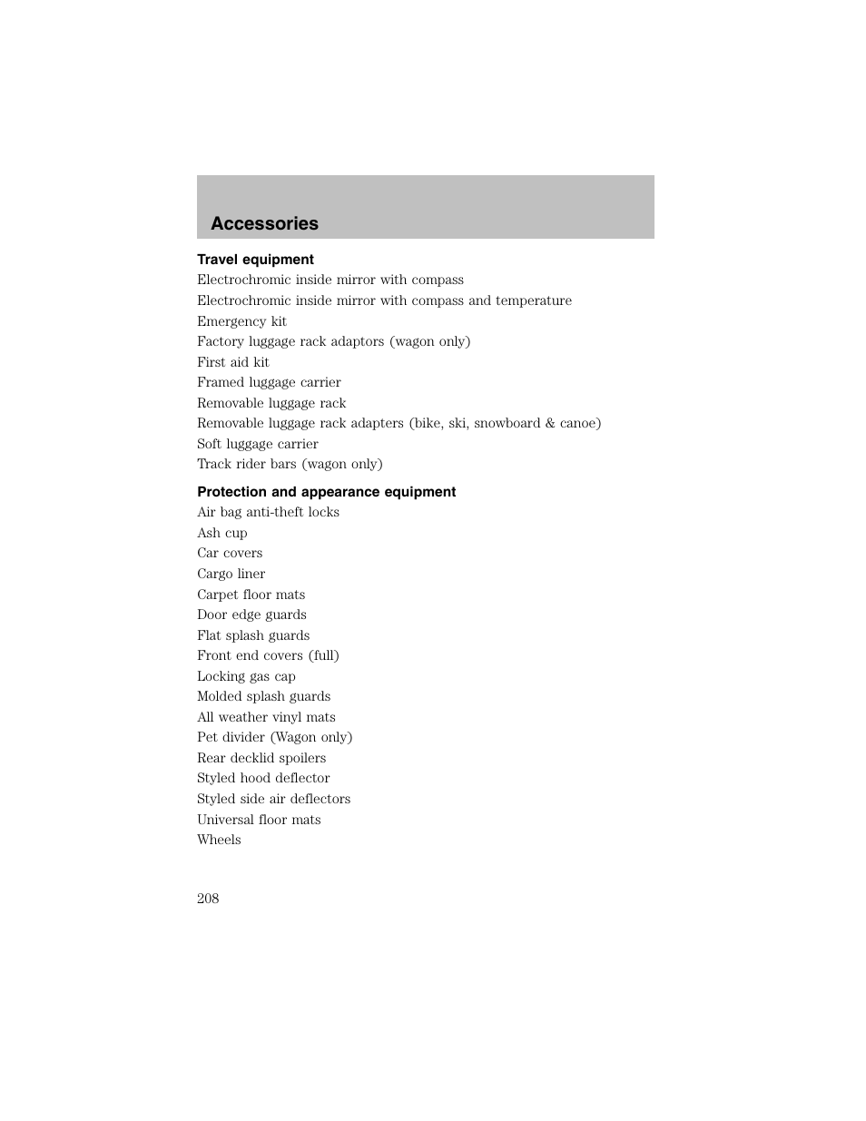 Accessories | FORD 2003 Taurus v.1 User Manual | Page 208 / 216