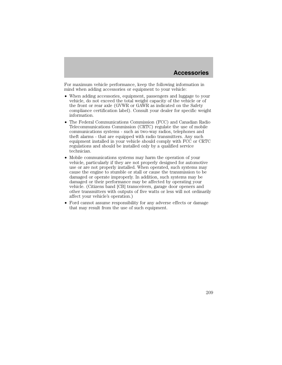 Accessories | FORD 2003 Taurus v.1 User Manual | Page 209 / 216