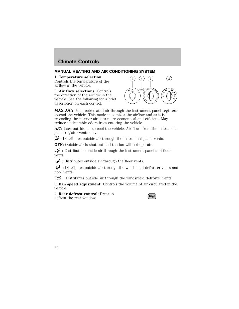Climate controls | FORD 2003 Taurus v.1 User Manual | Page 24 / 216