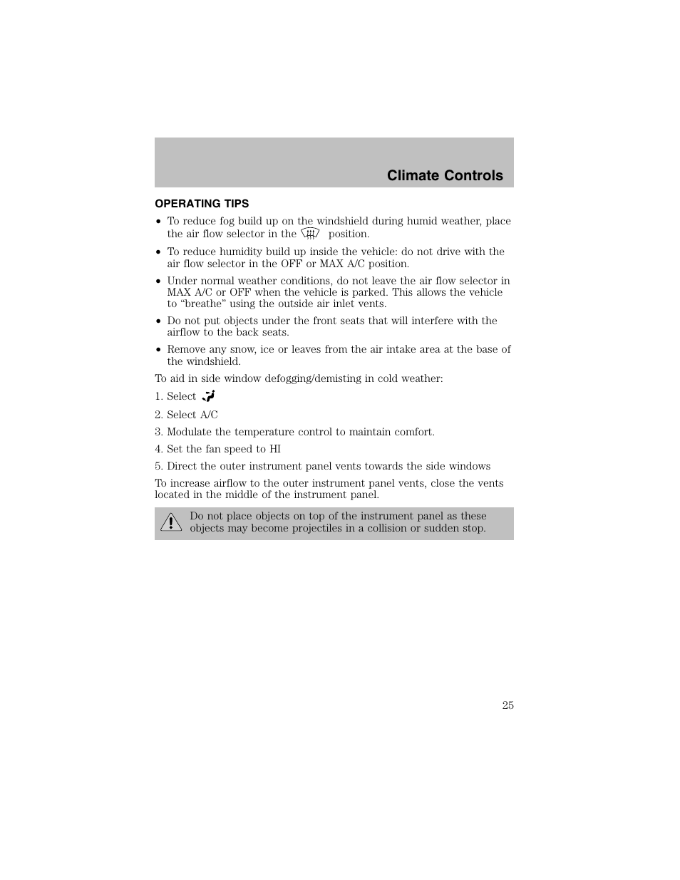 Climate controls | FORD 2003 Taurus v.1 User Manual | Page 25 / 216