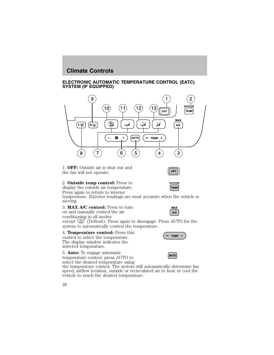 Climate controls | FORD 2003 Taurus v.1 User Manual | Page 26 / 216