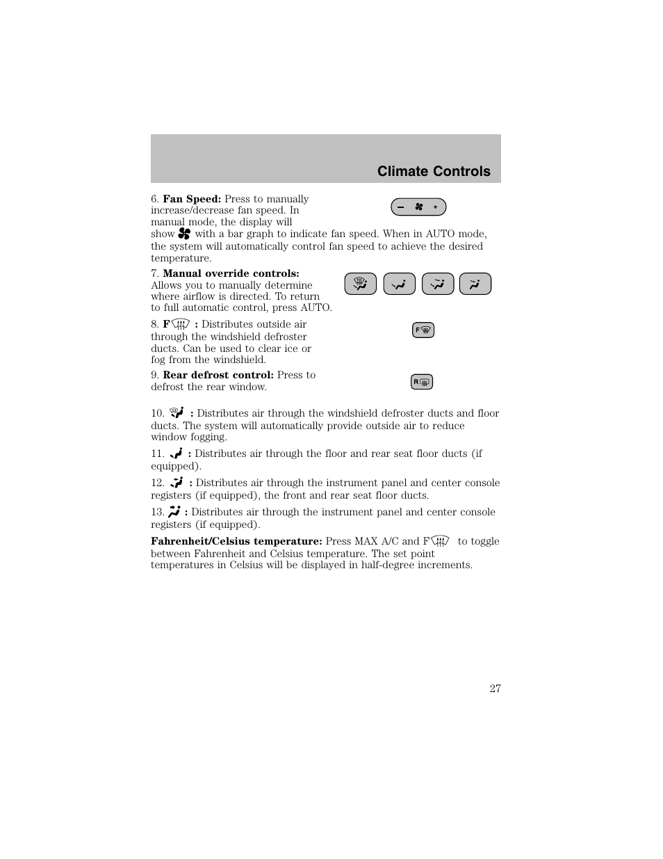 Climate controls | FORD 2003 Taurus v.1 User Manual | Page 27 / 216