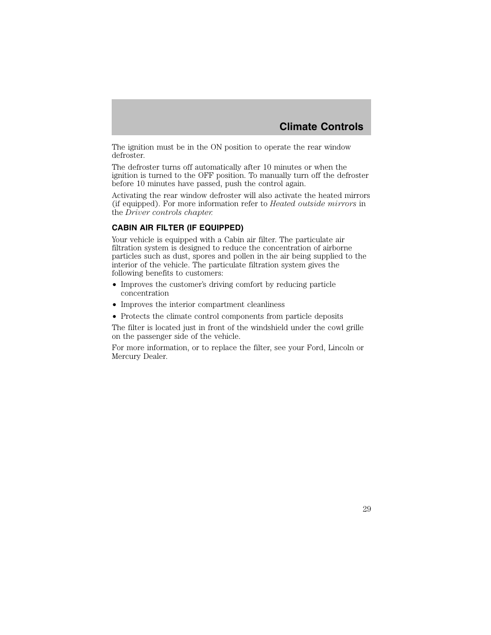 Climate controls | FORD 2003 Taurus v.1 User Manual | Page 29 / 216