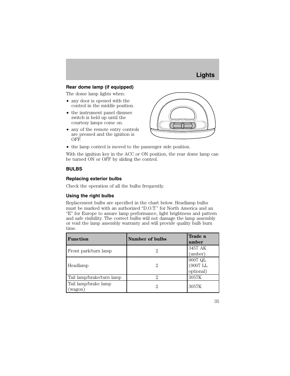 Lights | FORD 2003 Taurus v.1 User Manual | Page 35 / 216