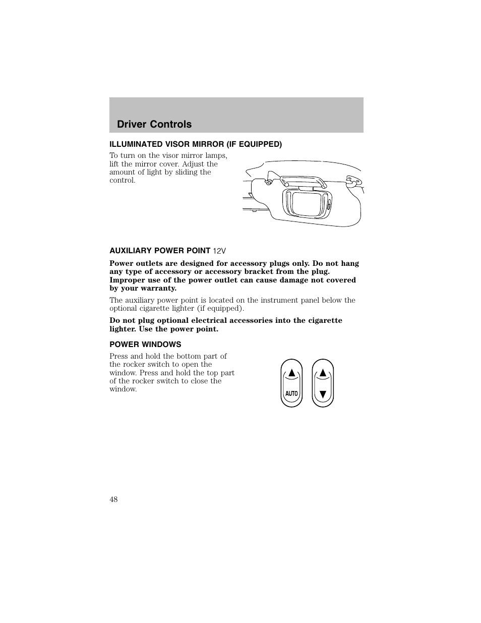 Driver controls | FORD 2003 Taurus v.1 User Manual | Page 48 / 216