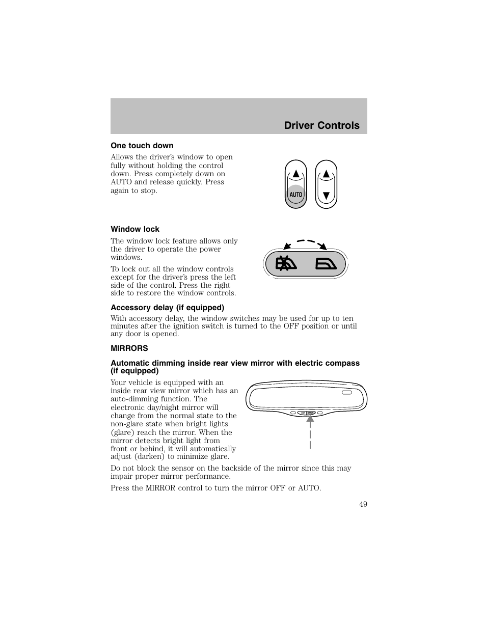 Driver controls | FORD 2003 Taurus v.1 User Manual | Page 49 / 216