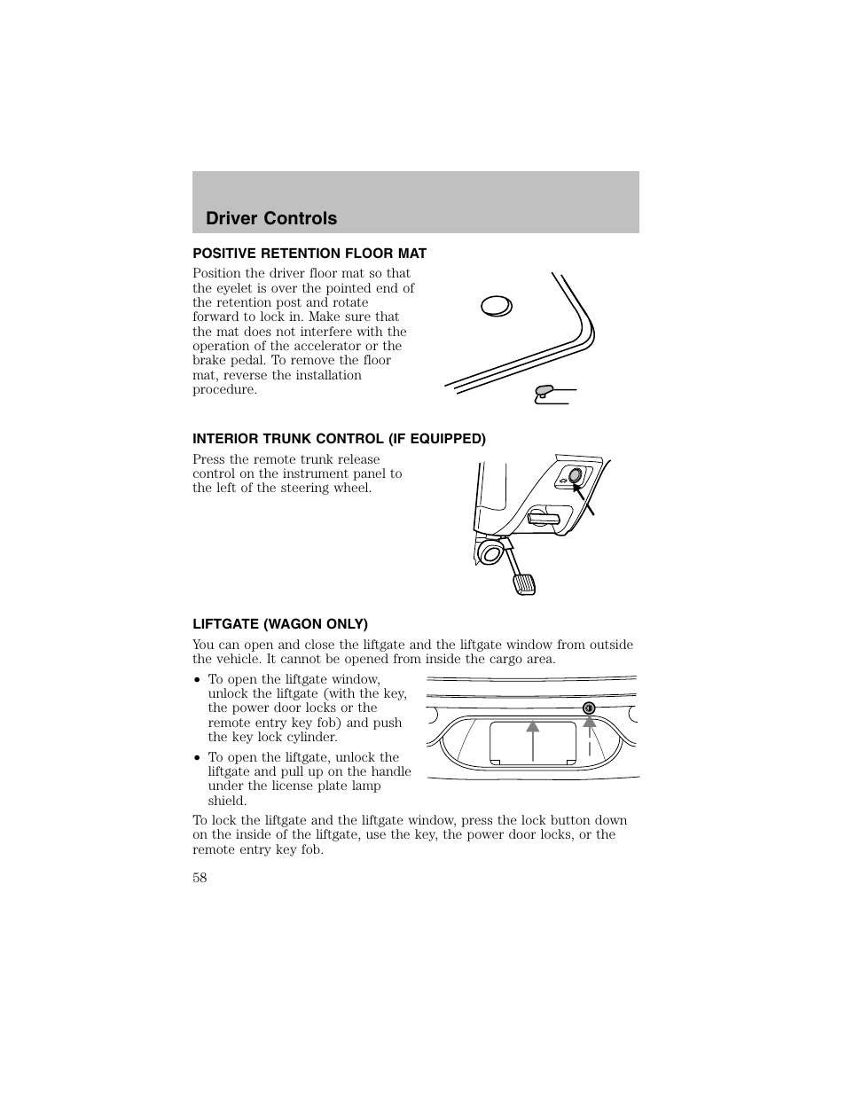 Driver controls | FORD 2003 Taurus v.1 User Manual | Page 58 / 216