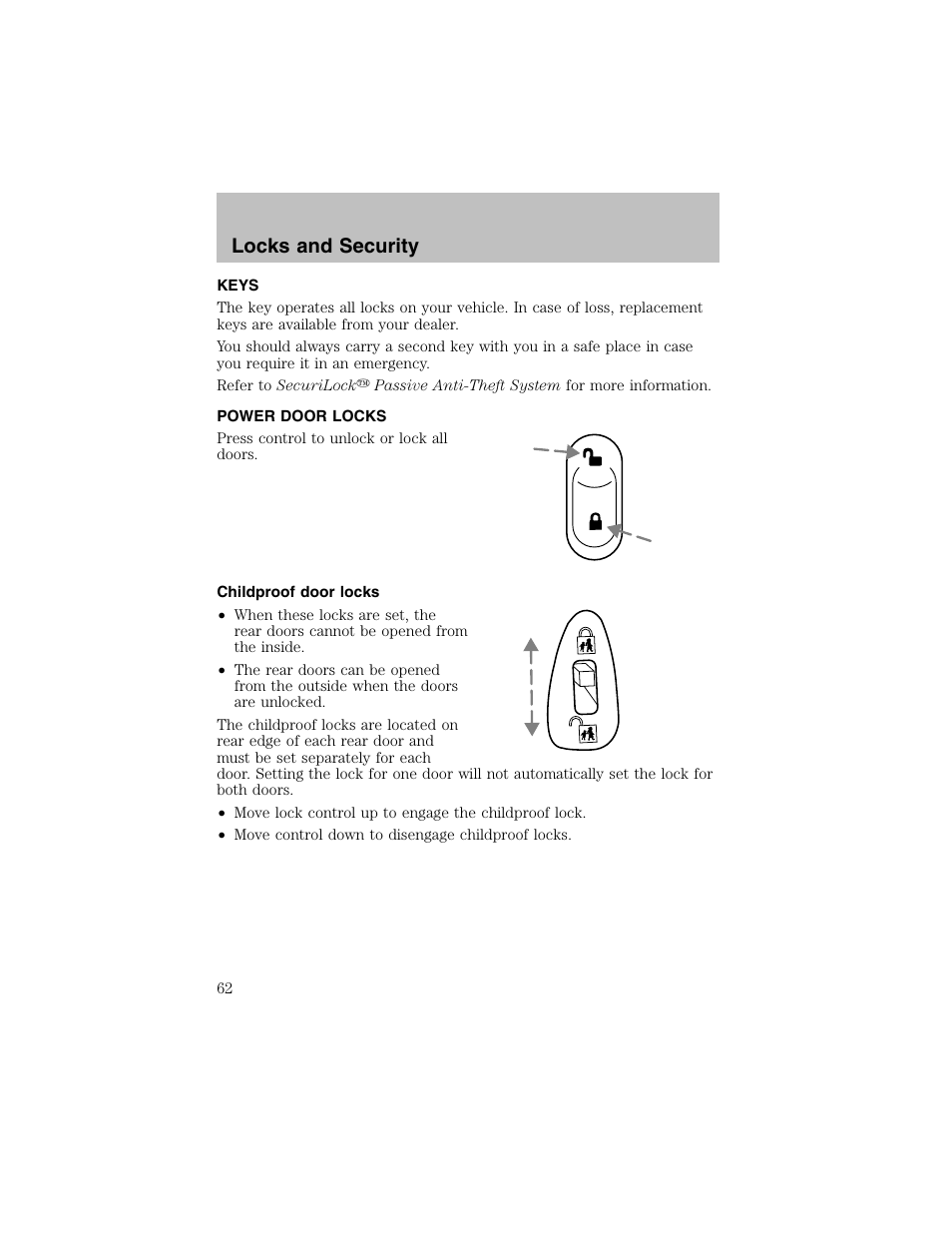 Locks and security | FORD 2003 Taurus v.1 User Manual | Page 62 / 216