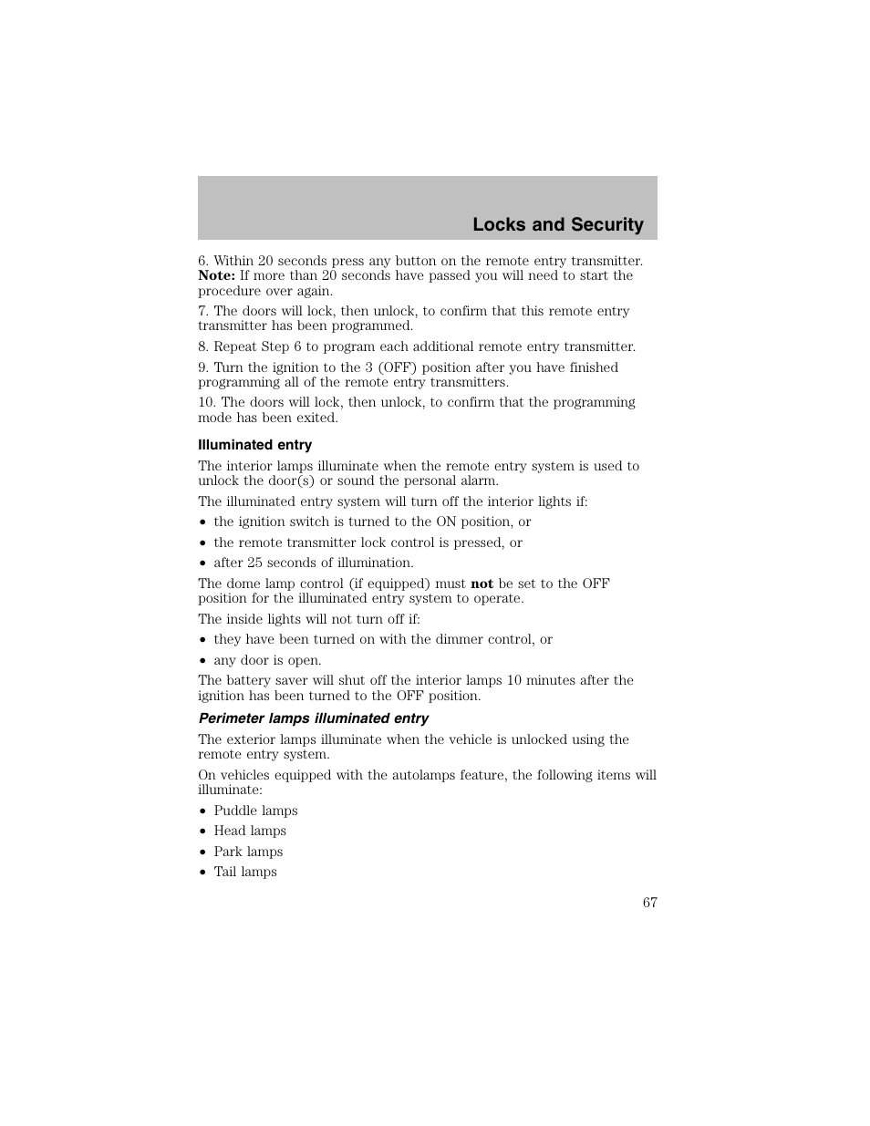 Locks and security | FORD 2003 Taurus v.1 User Manual | Page 67 / 216