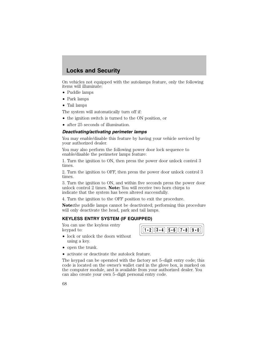 Locks and security | FORD 2003 Taurus v.1 User Manual | Page 68 / 216