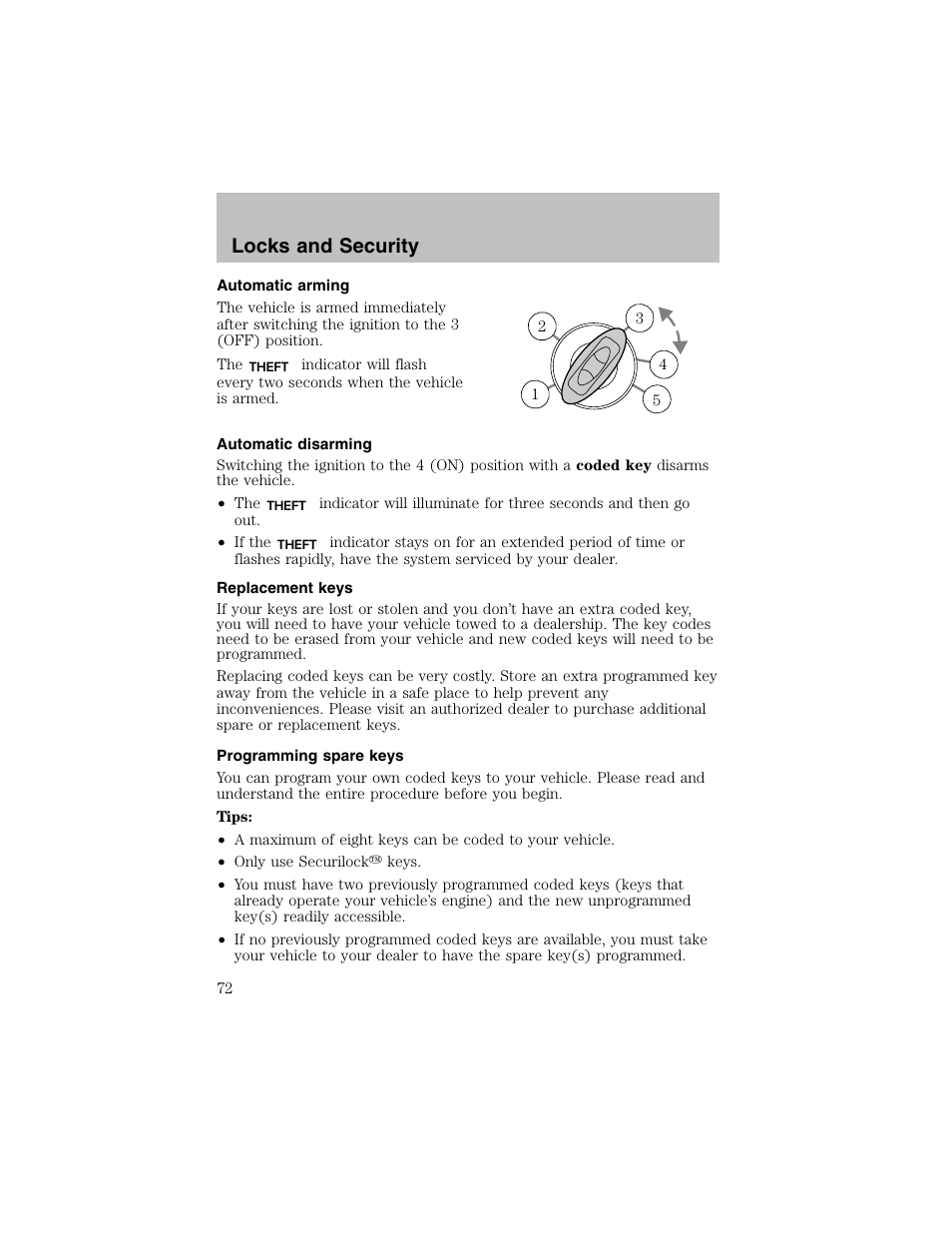 Locks and security | FORD 2003 Taurus v.1 User Manual | Page 72 / 216
