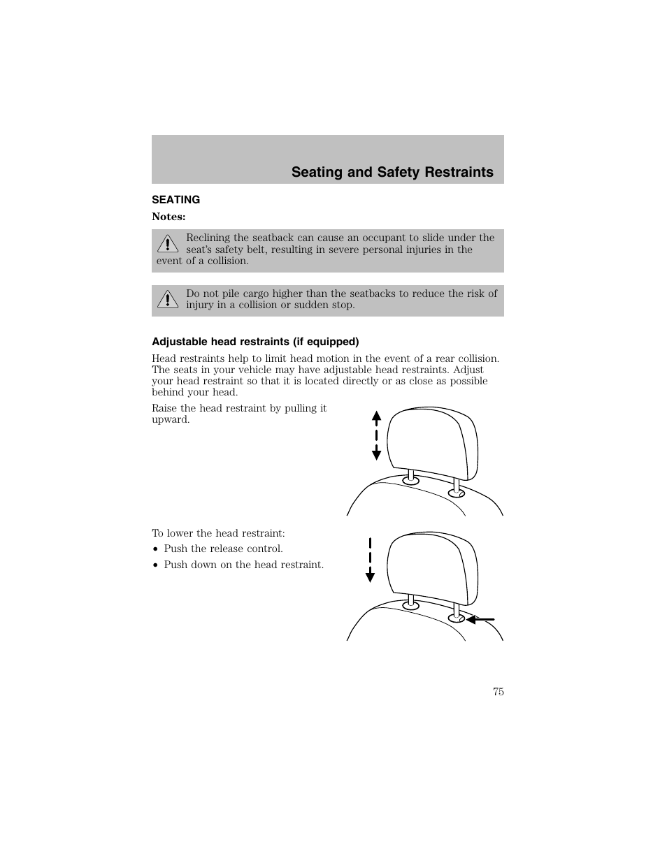 Seating and safety restraints | FORD 2003 Taurus v.1 User Manual | Page 75 / 216