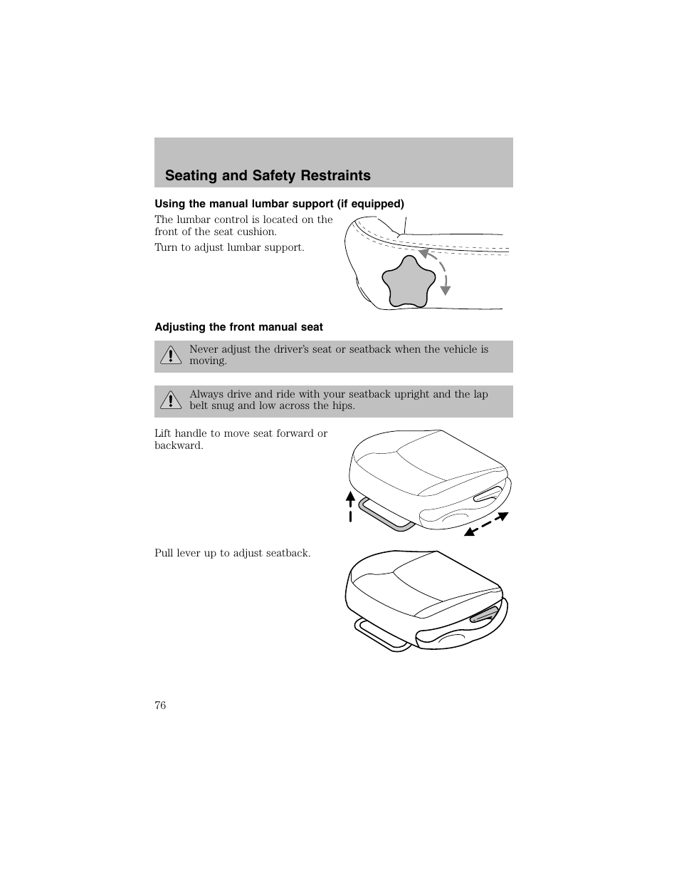 Seating and safety restraints | FORD 2003 Taurus v.1 User Manual | Page 76 / 216