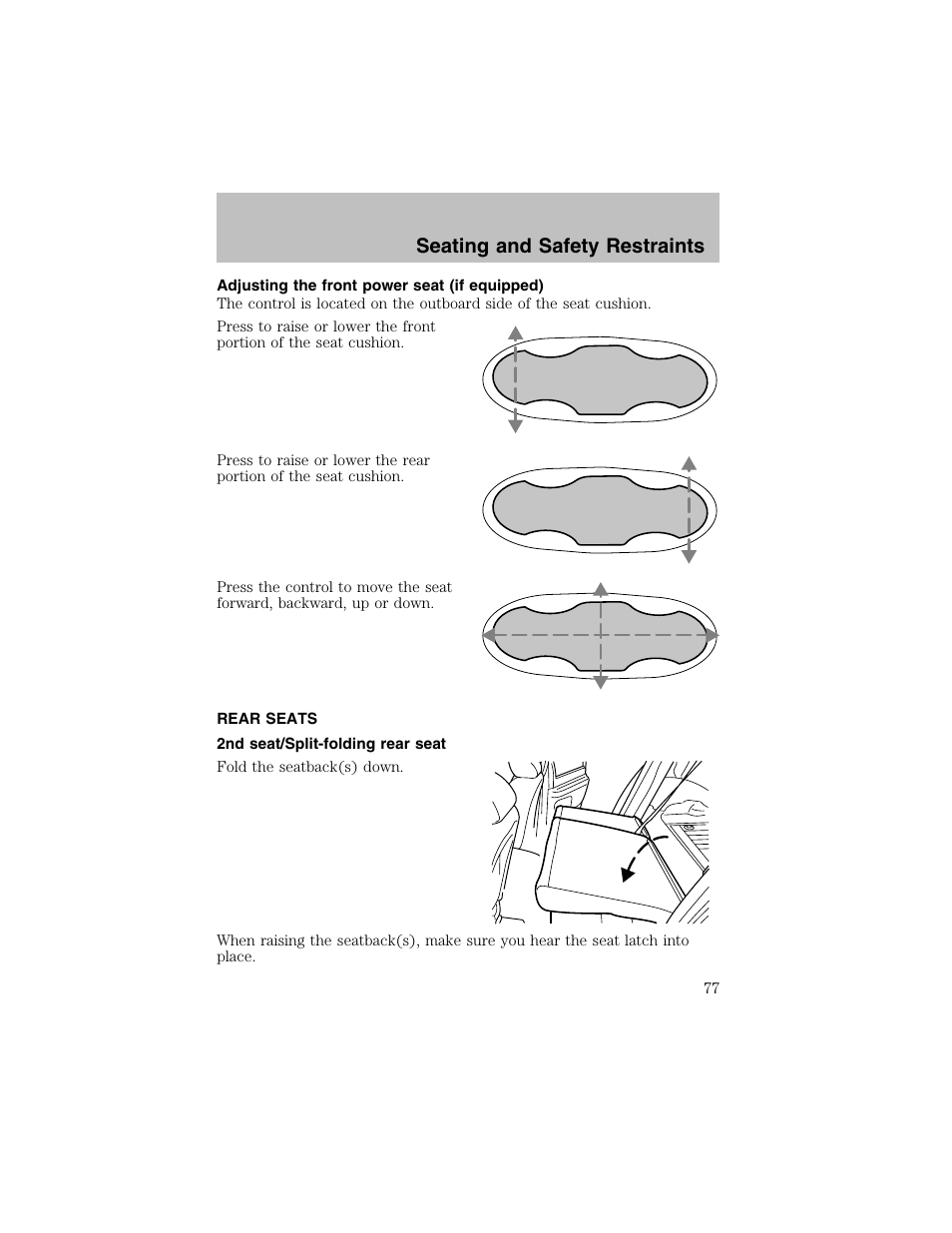 Seating and safety restraints | FORD 2003 Taurus v.1 User Manual | Page 77 / 216