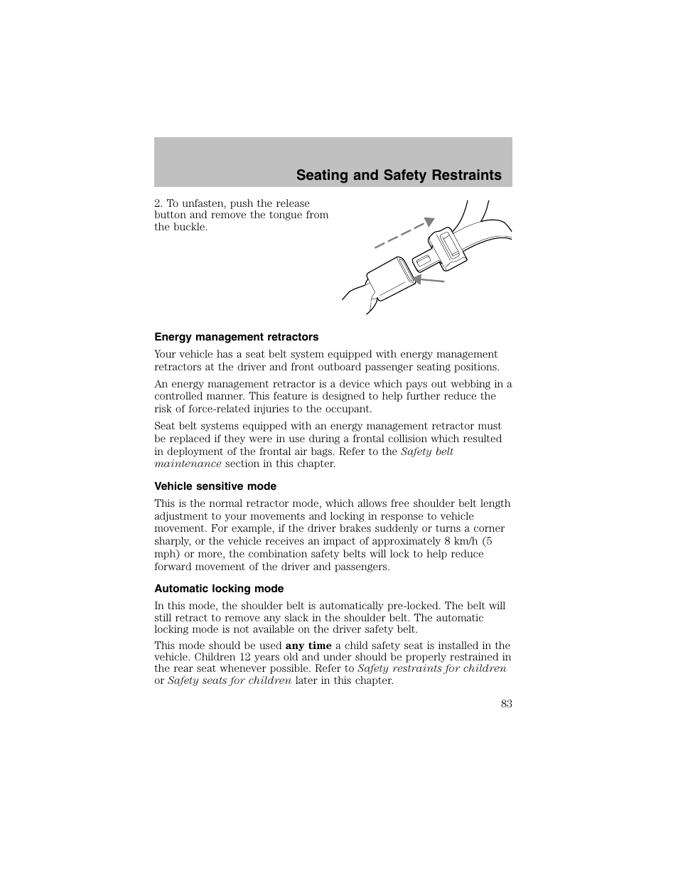 Seating and safety restraints | FORD 2003 Taurus v.1 User Manual | Page 83 / 216