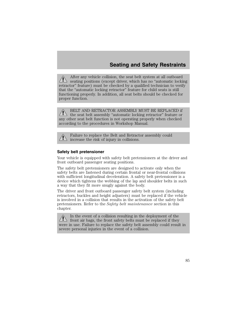 Seating and safety restraints | FORD 2003 Taurus v.1 User Manual | Page 85 / 216