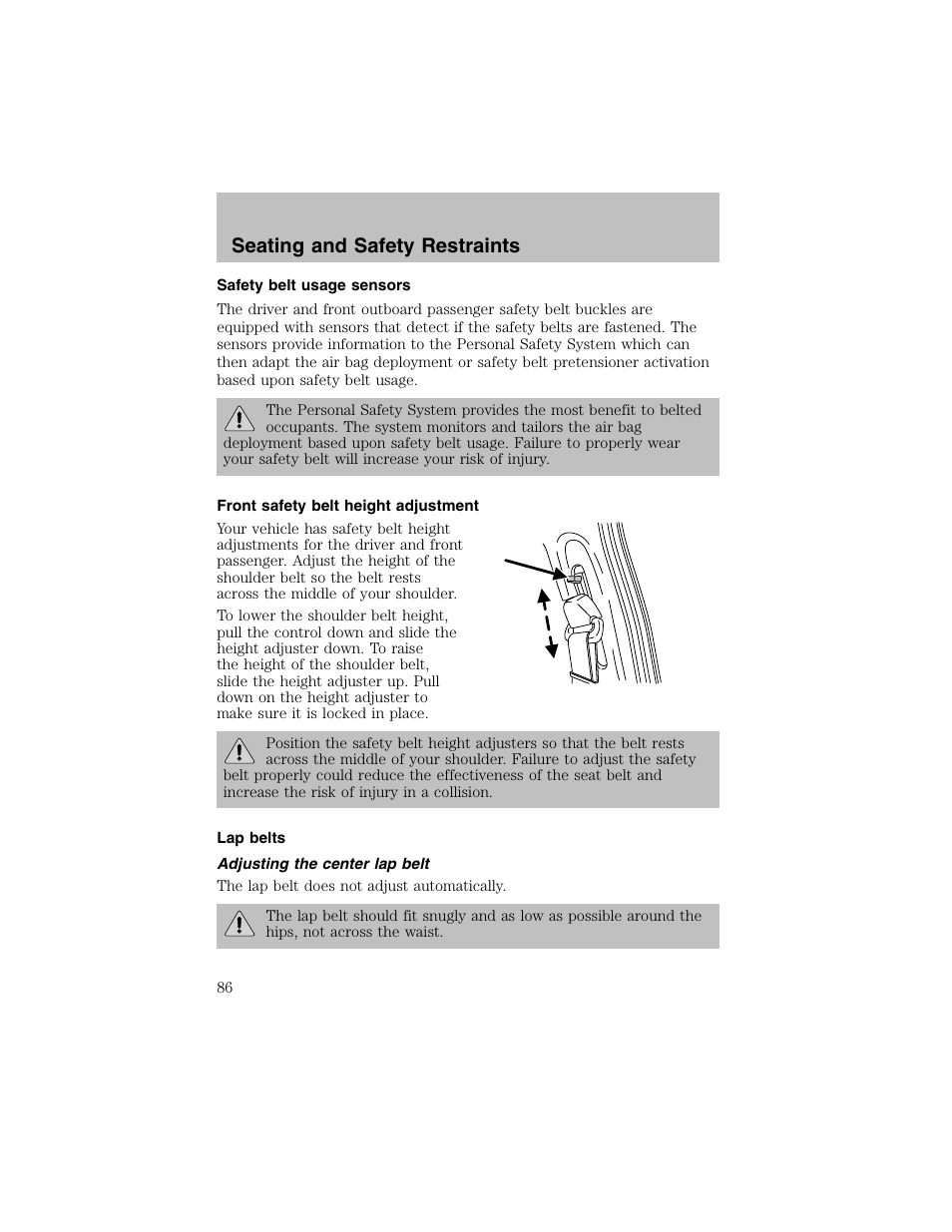 Seating and safety restraints | FORD 2003 Taurus v.1 User Manual | Page 86 / 216