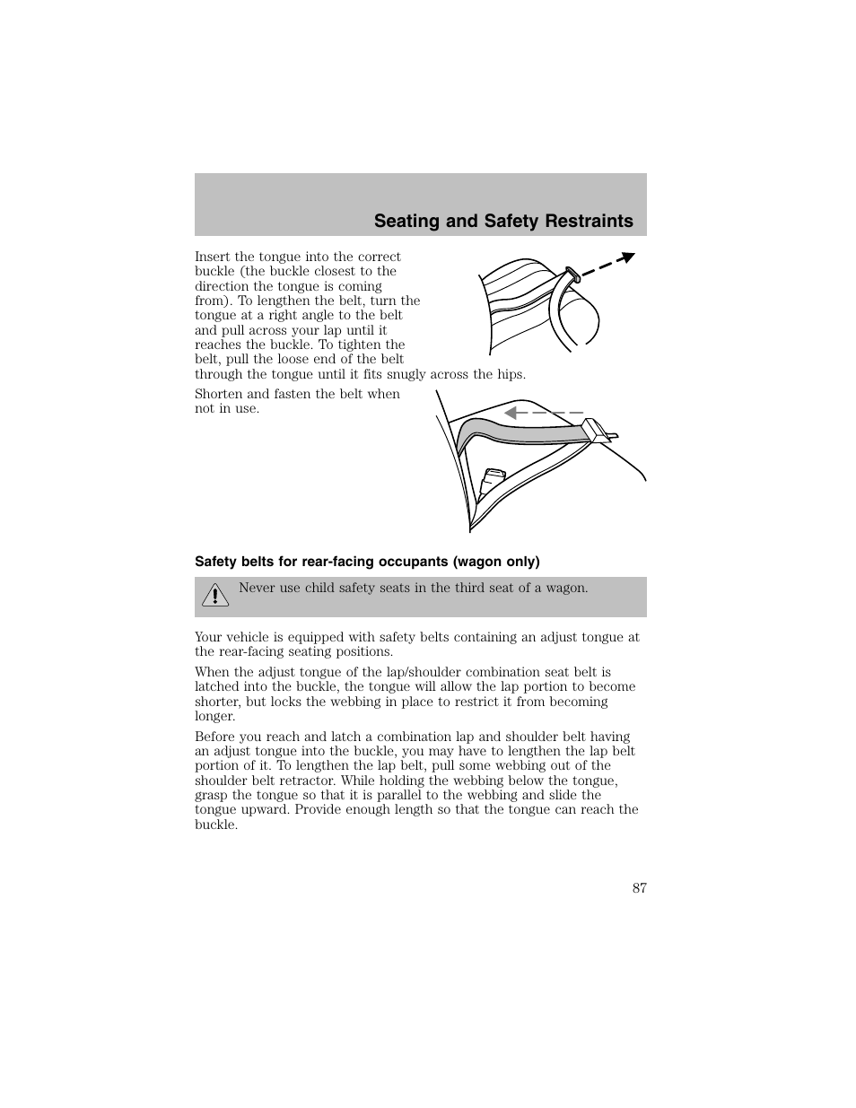 Seating and safety restraints | FORD 2003 Taurus v.1 User Manual | Page 87 / 216