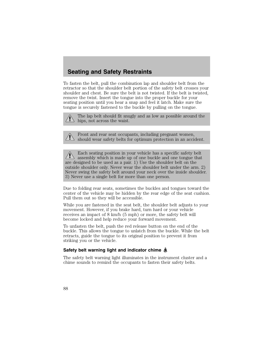 Seating and safety restraints | FORD 2003 Taurus v.1 User Manual | Page 88 / 216