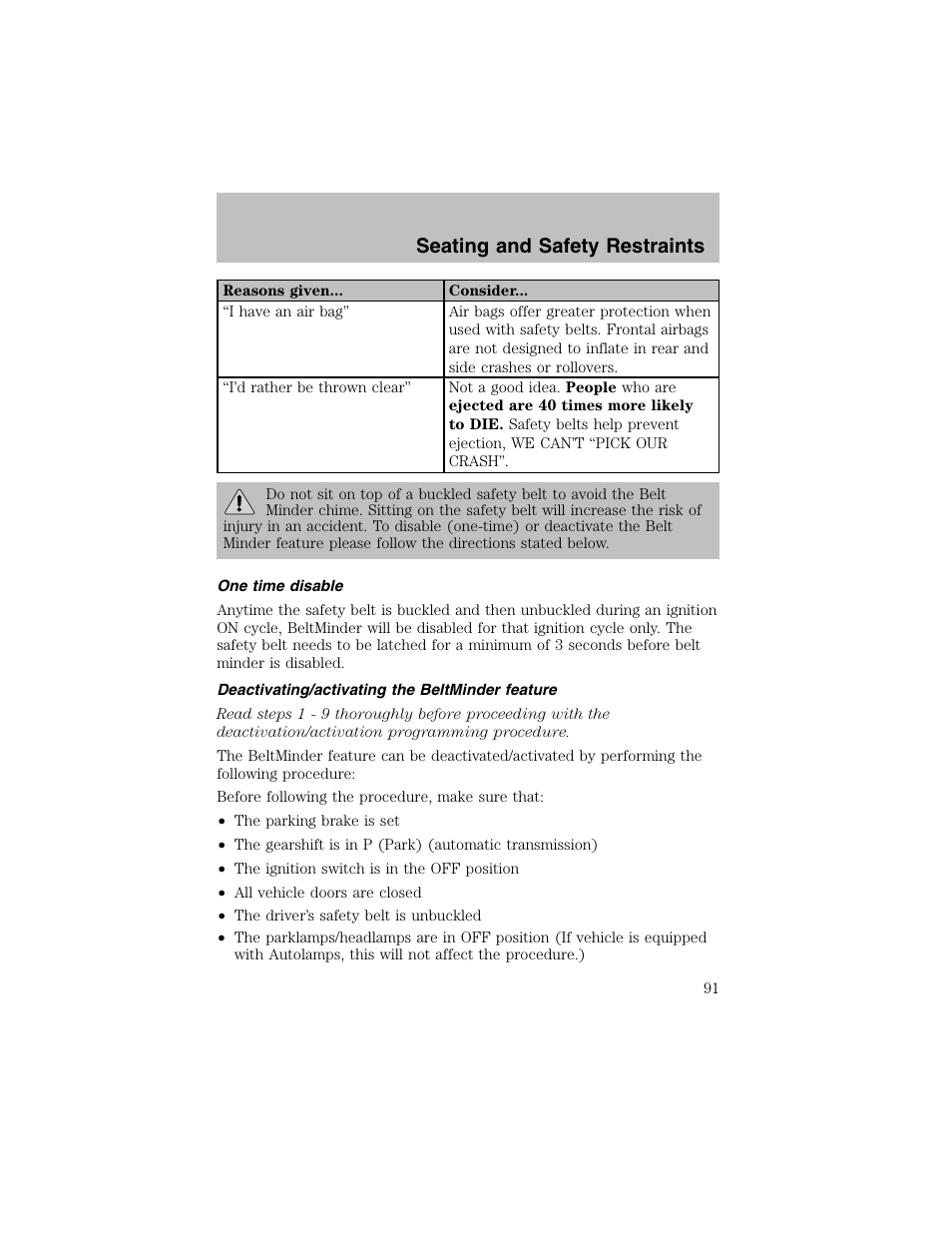 Seating and safety restraints | FORD 2003 Taurus v.1 User Manual | Page 91 / 216