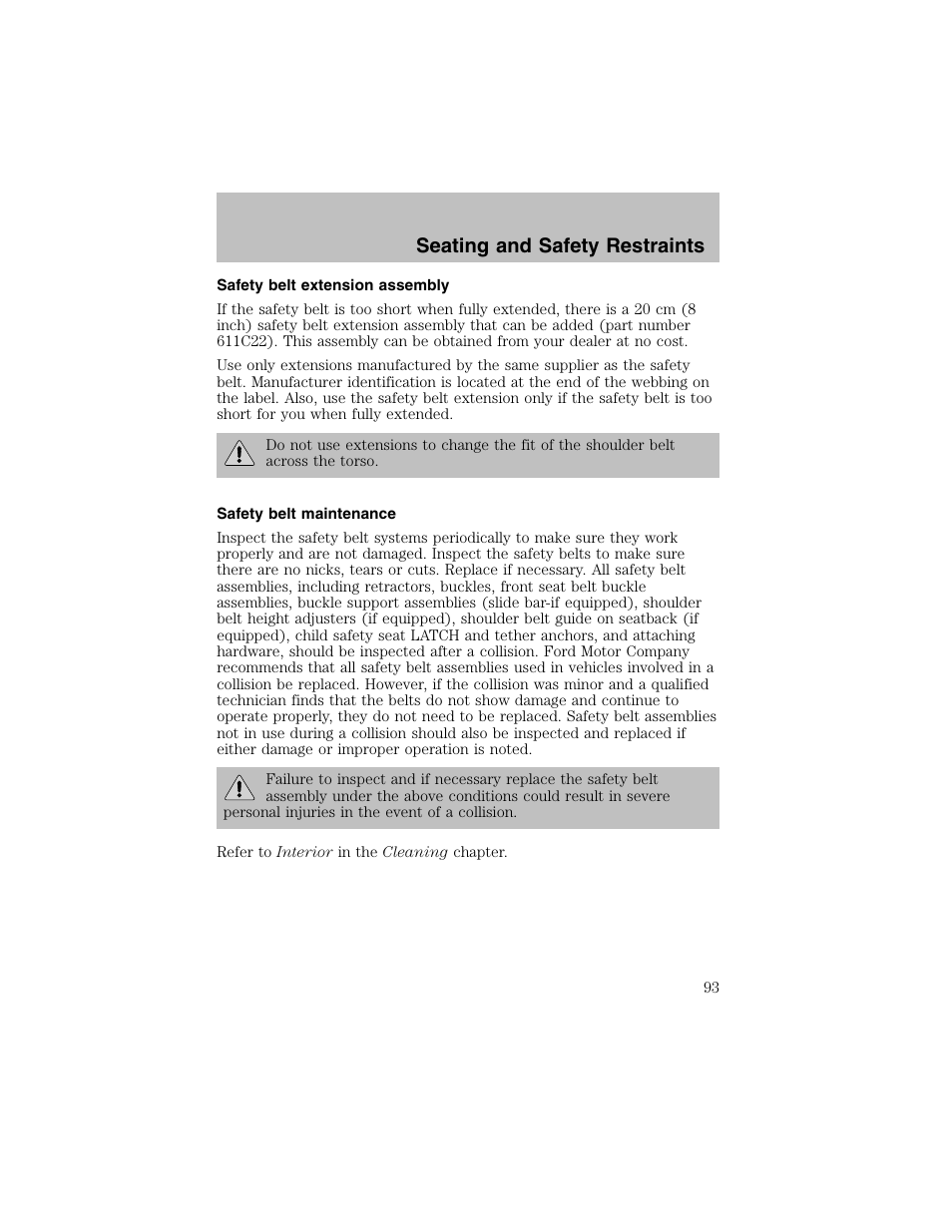 Seating and safety restraints | FORD 2003 Taurus v.1 User Manual | Page 93 / 216