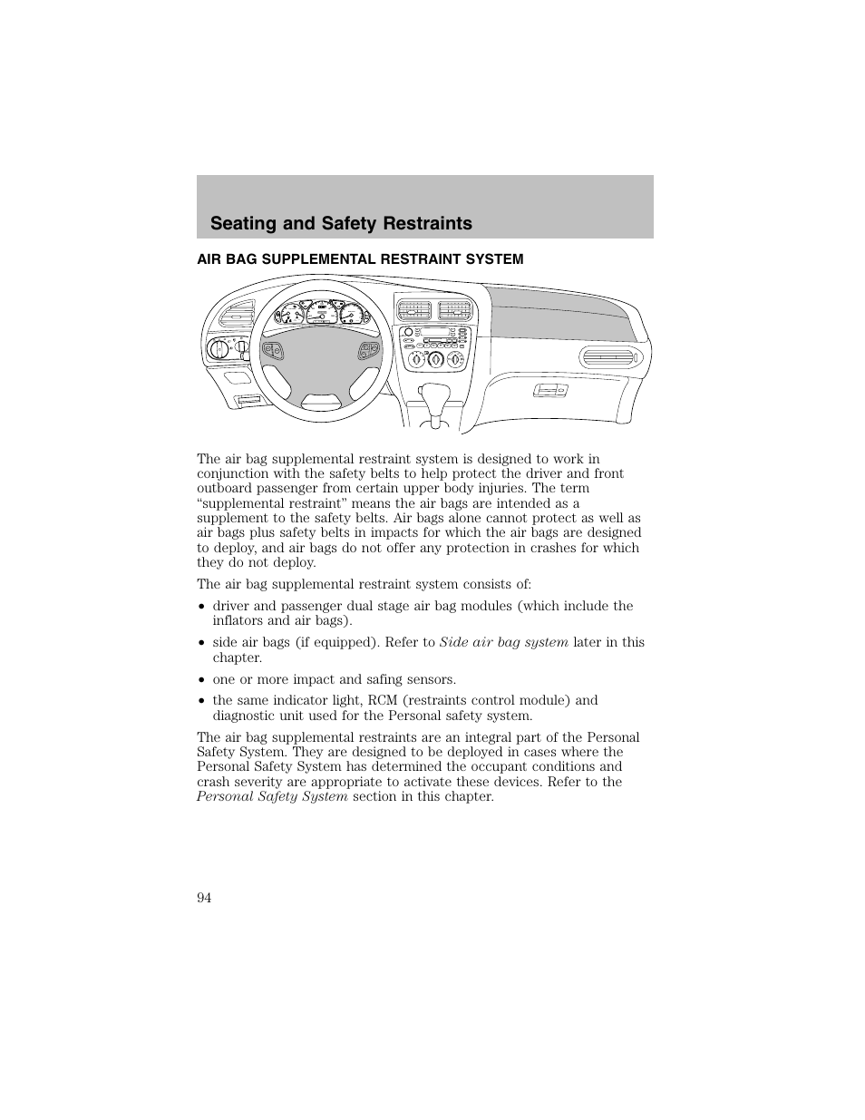 Seating and safety restraints | FORD 2003 Taurus v.1 User Manual | Page 94 / 216