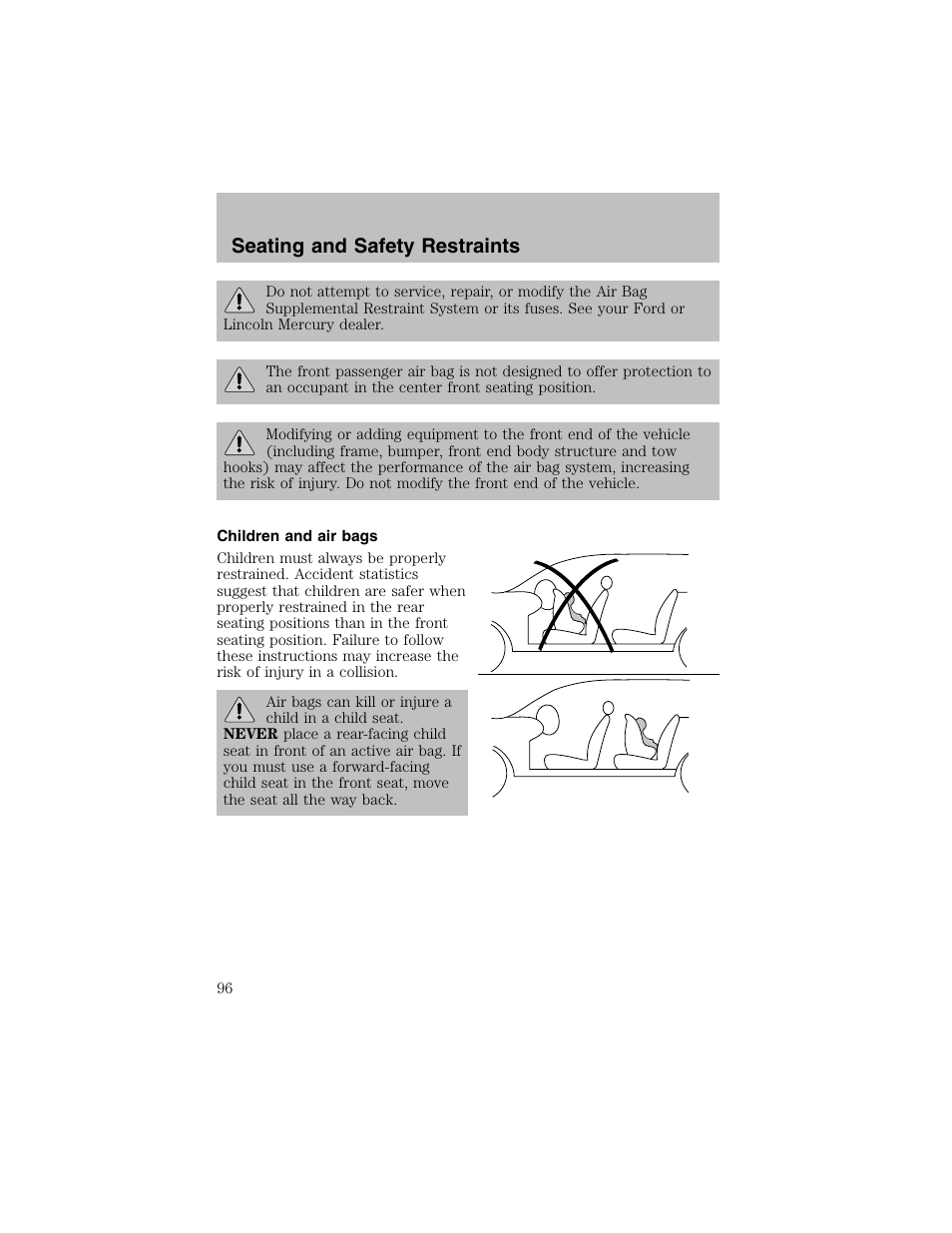 Seating and safety restraints | FORD 2003 Taurus v.1 User Manual | Page 96 / 216
