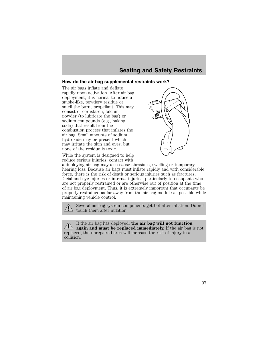 Seating and safety restraints | FORD 2003 Taurus v.1 User Manual | Page 97 / 216
