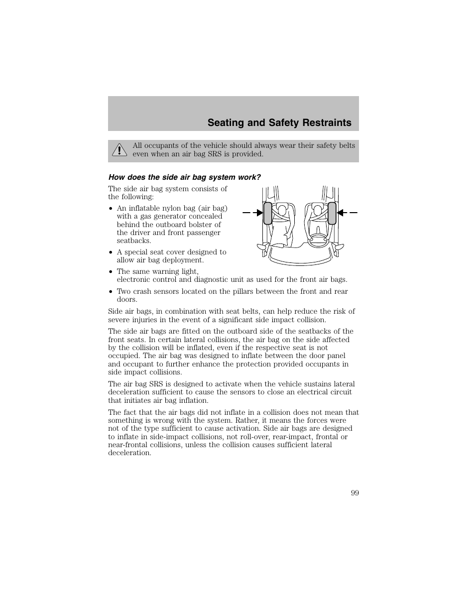 Seating and safety restraints | FORD 2003 Taurus v.1 User Manual | Page 99 / 216