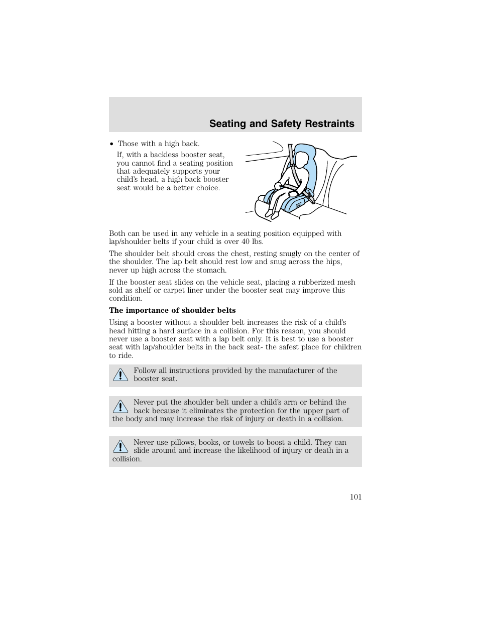 Seating and safety restraints | FORD 2003 Taurus v.2 User Manual | Page 101 / 216