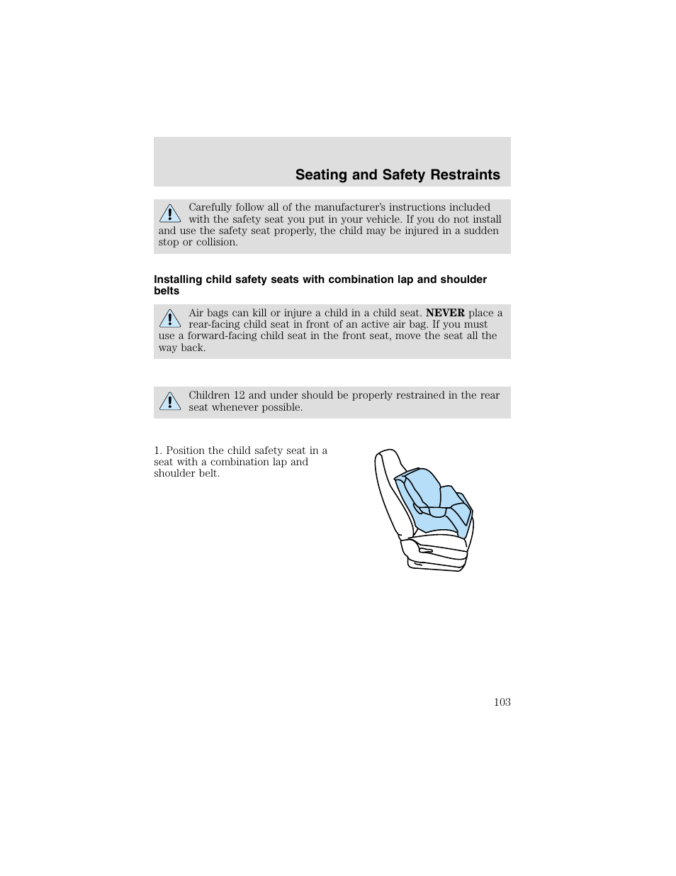 Seating and safety restraints | FORD 2003 Taurus v.2 User Manual | Page 103 / 216