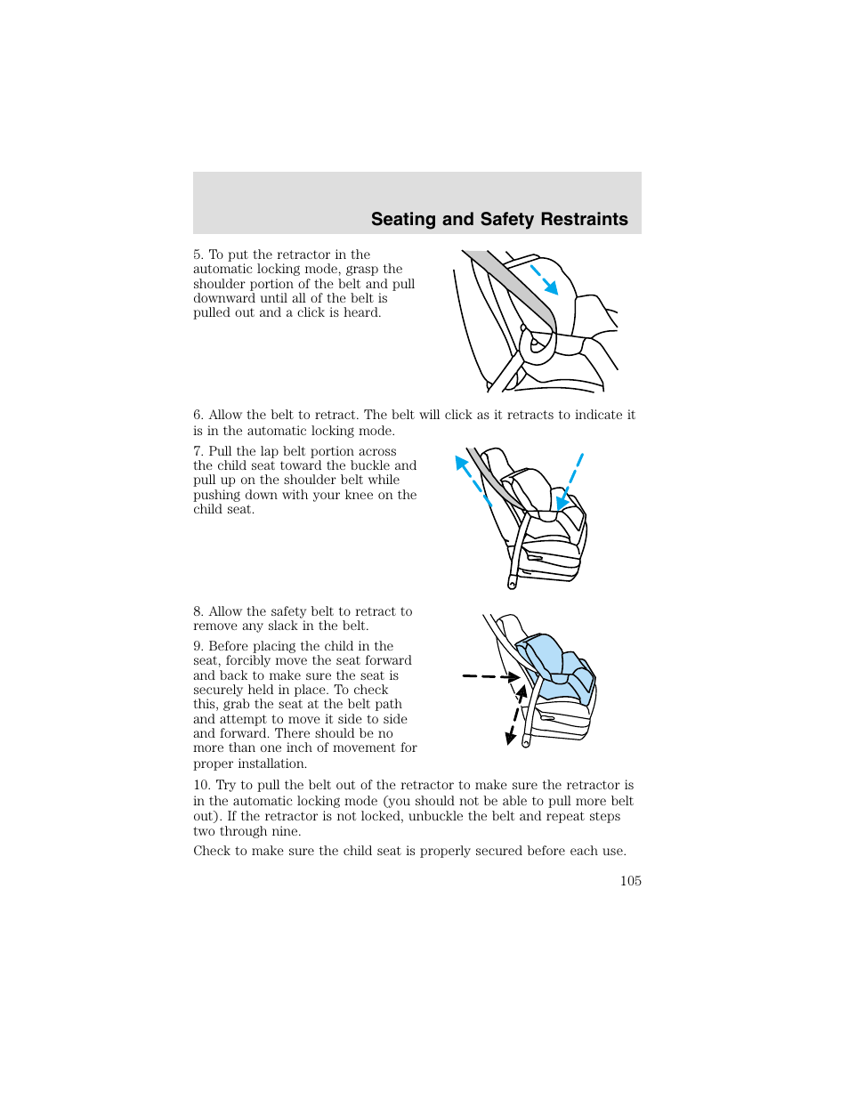 Seating and safety restraints | FORD 2003 Taurus v.2 User Manual | Page 105 / 216